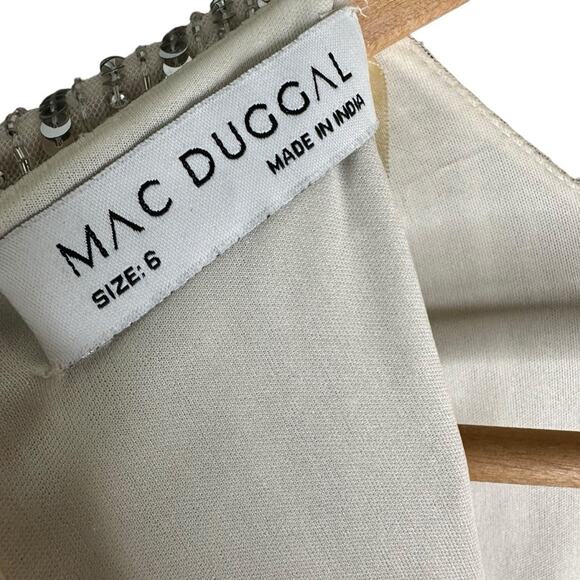 Mac Duggal Nude Silver Embellished Flutter Sleeve High Neck Dress 6 - Picture 3 of 13